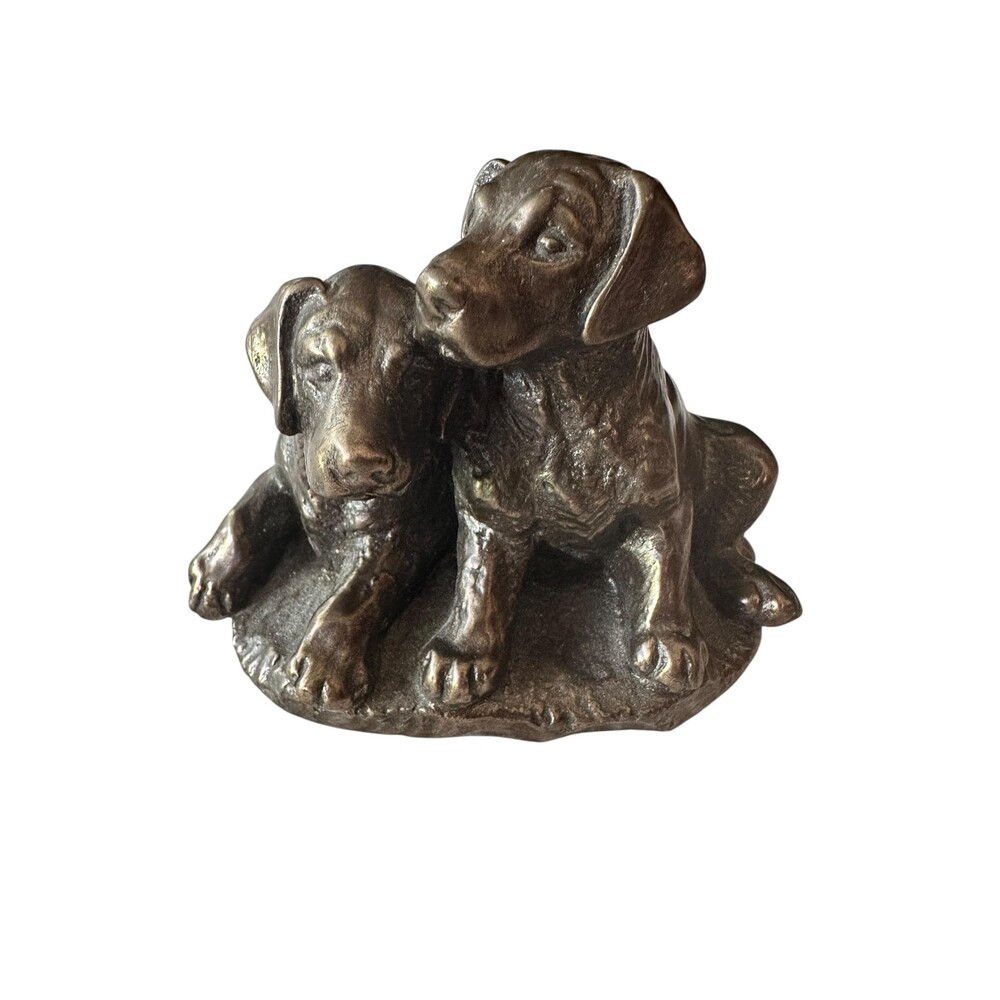 ENGLISH Cold-Cast Bronze LABRADOR Pups // Vintage & Perfect Labrador Paperweight